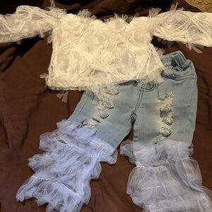 Charming White and Blue Ruffle set